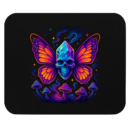 Crystal Skull & Neon Wings – Vapor Fantasy Mouse Pads