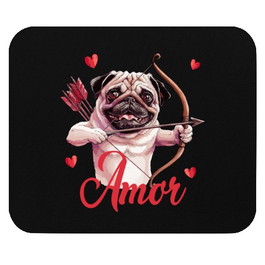 Amor Cupid Pug with Bow and Hearts Mouse Pads