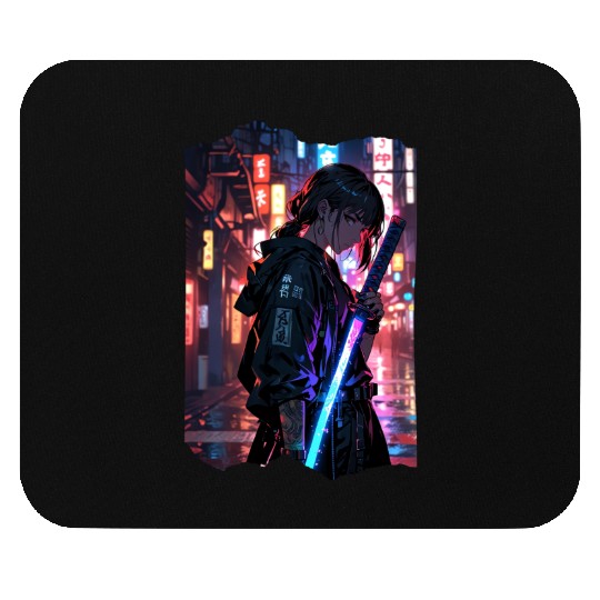 Cyberpunk Samurai Girl Mouse Pads