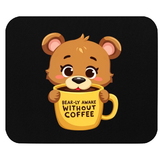 Bear-ly Awake! - Cute Bear Cub & Morning Coffee Mouse Pads