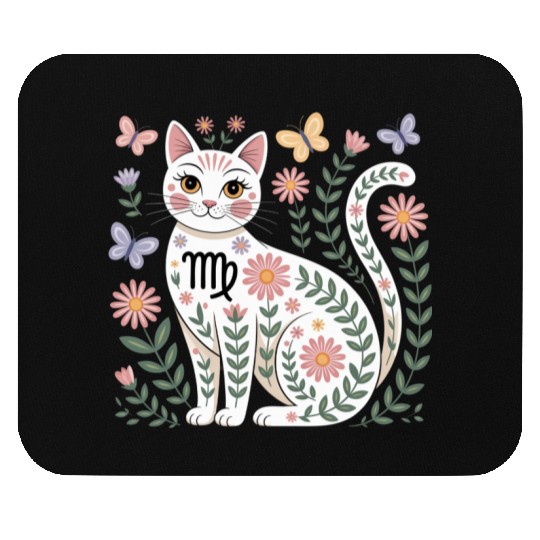 Virgo Zodiac Cat with Daisies Mouse Pads