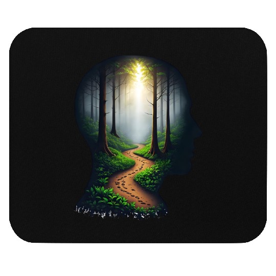 Silhouette Face with Forest Path Mouse Pads.