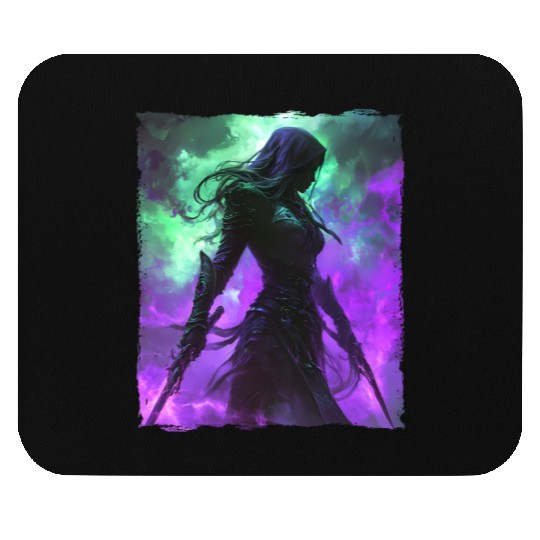 Mystical Assassin Woman In Violet Fog Fantasy Mouse Pads