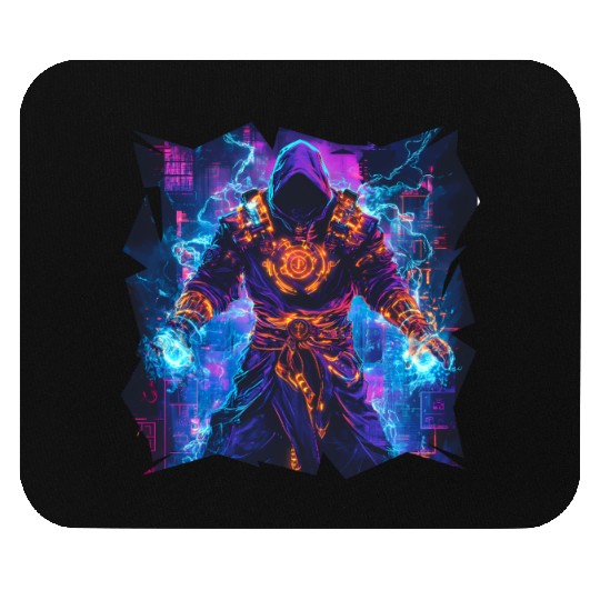 Bright Magician With Energy Aura In Neon Colors Mouse Pads