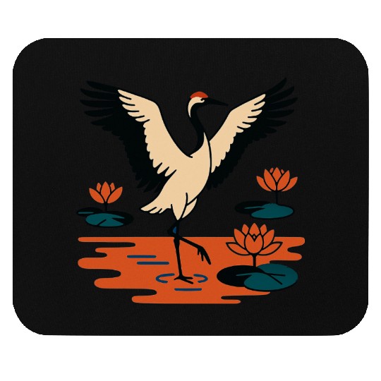 Serene Crane & Lotus Design Mouse Pads