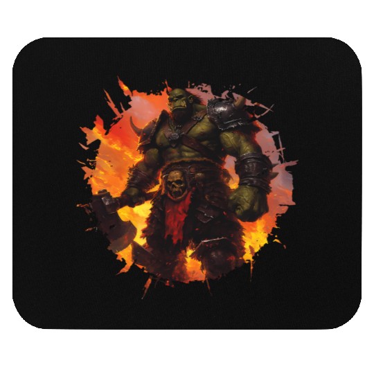 Warrior With Ax In A Flaming Battle Backdrop Mouse Pads