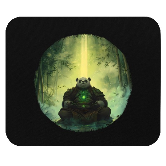 Meditating Panda Monk in a Glowing Bamboo Grove Mouse Pads