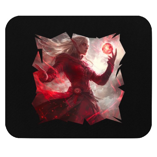 Mystical Fire Elf Holding Glowing Spell Orb Art Mouse Pads