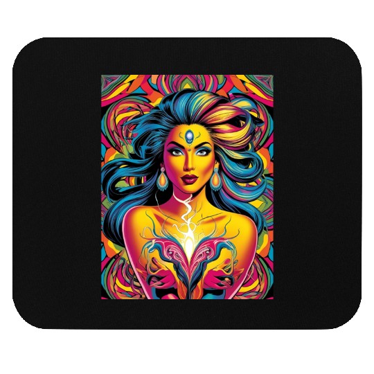 Vibrant Psychedelic Goddess Illustration Mouse Pads