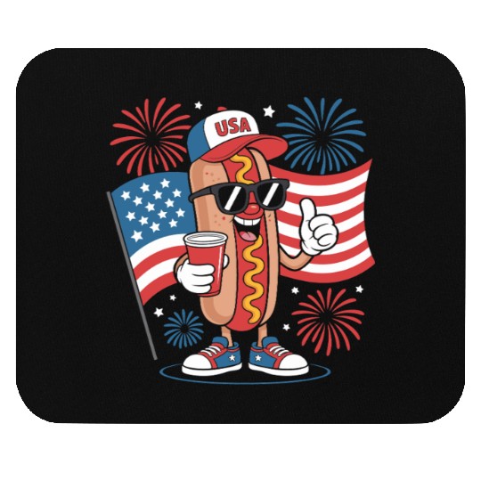 4th Of July Hotdog American Flag Patriotic Firewor Mouse Pads