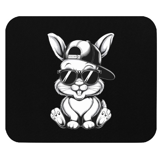 Cool Hip Hop Bunny in Sunglasses and Cap Sketch Mouse Pads