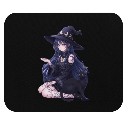 Dark Fantasy Anime Girl & Gothic Black Cat Art Mouse Pads