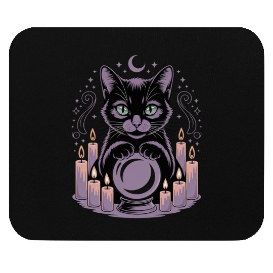 Witchy Cat with Crystal Ball and Candles Mouse Pads