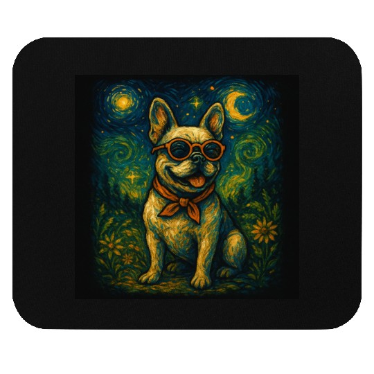 Starry Night Dog Funny Art Style Retro Glasses Pet Mouse Pads