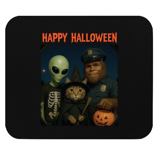 Bigfoot Alien Tabby Cat Funny Halloween Trick or Mouse Pads
