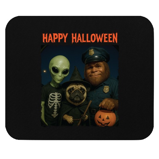 Bigfoot Alien Pug Funny Halloween Trick or Treat Mouse Pads