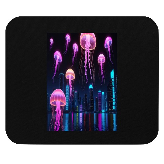 Neon Jellyfish Over Cyber City Mouse Pads