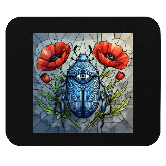 Beetle stained glass bug design vibrant poppy Mouse Pads