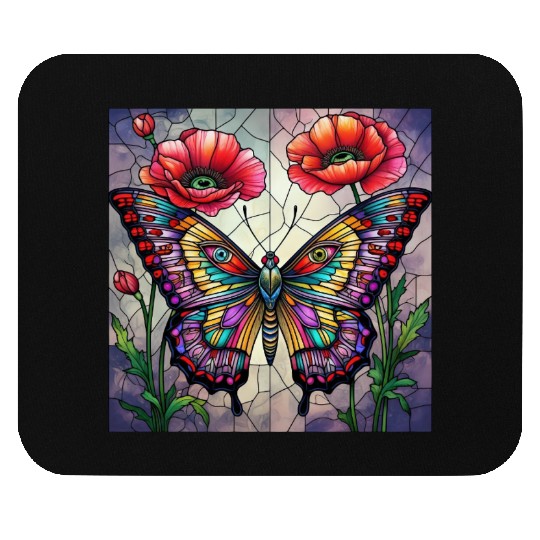Butterfly stained glass design vibrant poppy Mouse Pads