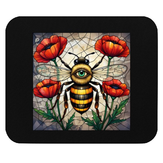Bumble bee stained glass vibrant poppy flower eye Mouse Pads