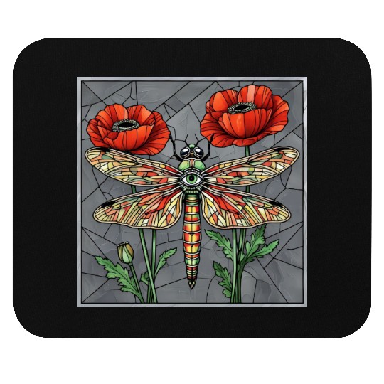 Dragonfly stained glass design vibrant poppy eye Mouse Pads