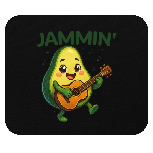 Jammin' Funny Cute Kawaii Avocado Playing Guitar Mouse Pads