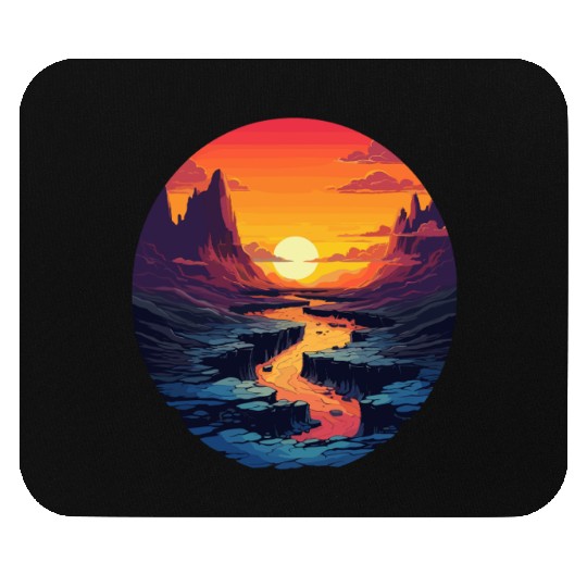 Sunset Mountain River Serenity Landscape Mouse Pads