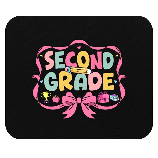 Preppy Back To School Second Grade Coquette Bow Mouse Pads