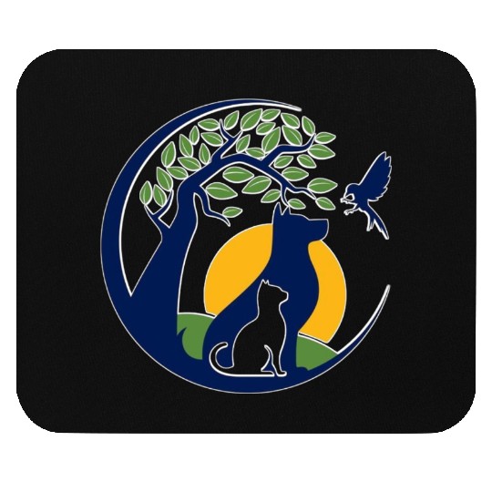 Serene Wilderness Canine and Feline Scene Mouse Pads