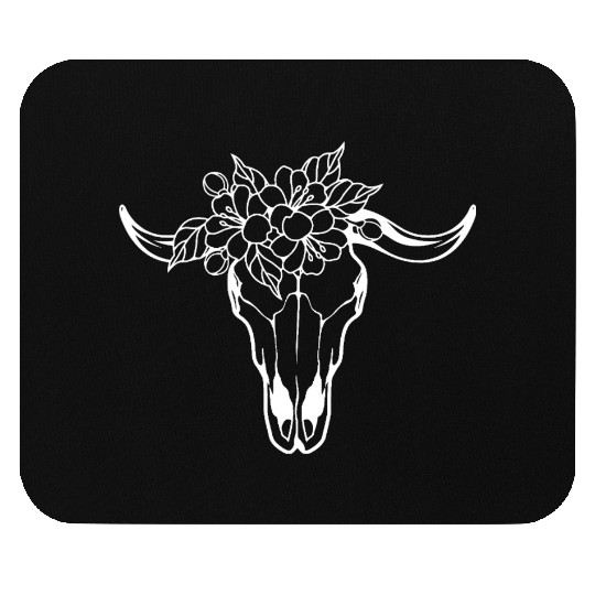 Floral Bull Skull Tattoo Design Mouse Pads