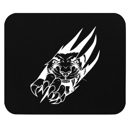 Panther Claw Rip White Outline Mouse Pads