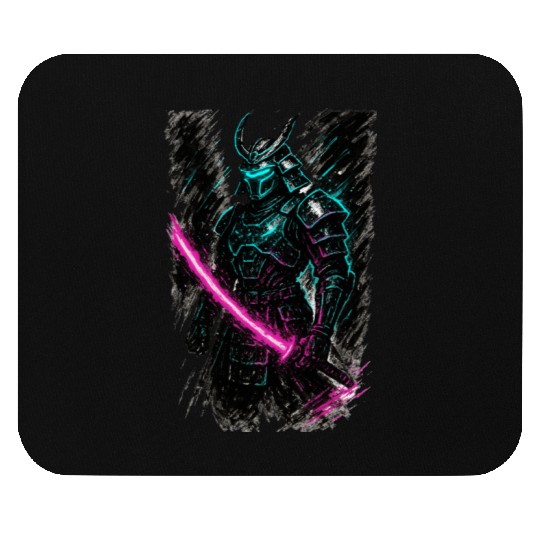 Neon Samurai Warrior Illustration Mouse Pads