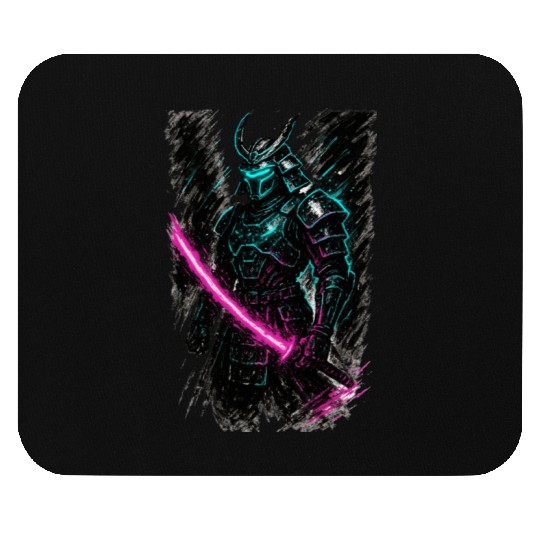 Neon Samurai Warrior Illustration Mouse Pads