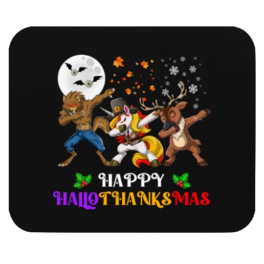 Happy Hallothanksmas Dabbing werewolf Unicorn Deer Mouse Pads