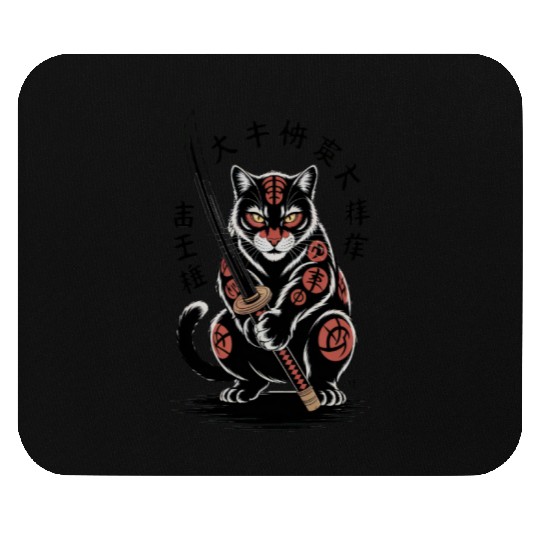 Mythical Japanese Warrior Cat Design Mouse Pads