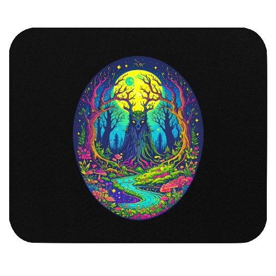 Psychedelic Forest Spirit – Glowing Tree Guardian Mouse Pads