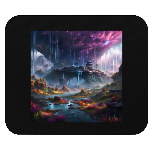 Alien Planet: Fantasy Mountain Cityscape Mouse Pads
