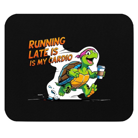Turtle Running Late with Coffee Mouse Pads