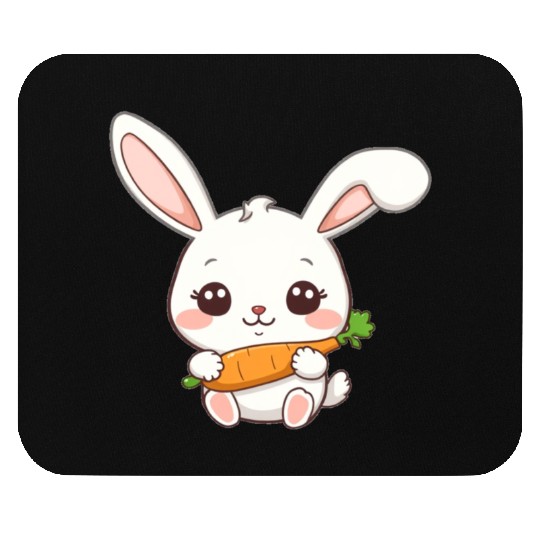 Cute Bunny with Carrot Illustration Mouse Pads