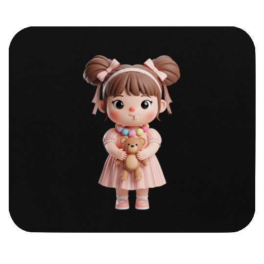 Sweet Candy Girl with Teddy Bear Mouse Pads