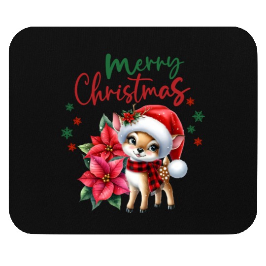 Festive Christmas Puppy with Poinsettia Mouse Pads