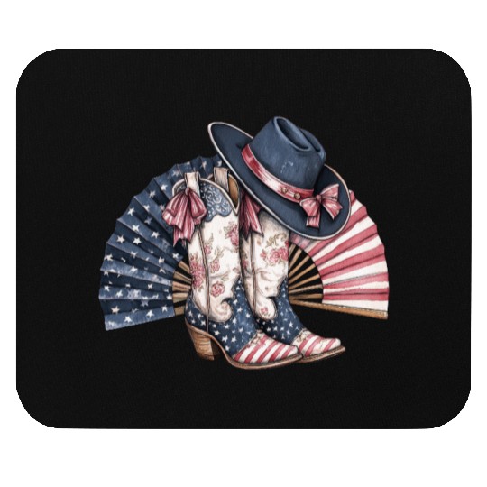 Retro American Flag Cowgirl Boots with Clackin fan Mouse Pads