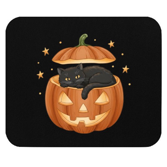 Black Cat in Jack-O-Lantern Pumpkin Mouse Pads