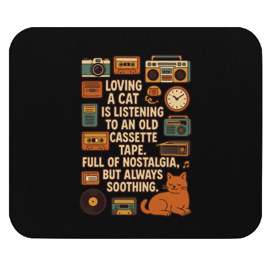 Nostalgic Cat Listening Cassette Tape Mouse Pads