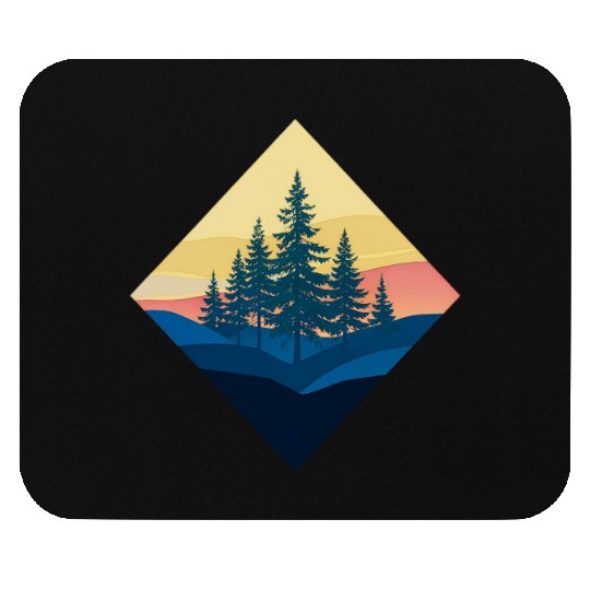 Serene Mountain Pine Sunset Design Mouse Pads