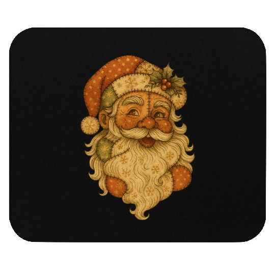 Patchwork Santa Face Vintage Christmas Folk Art Mouse Pads