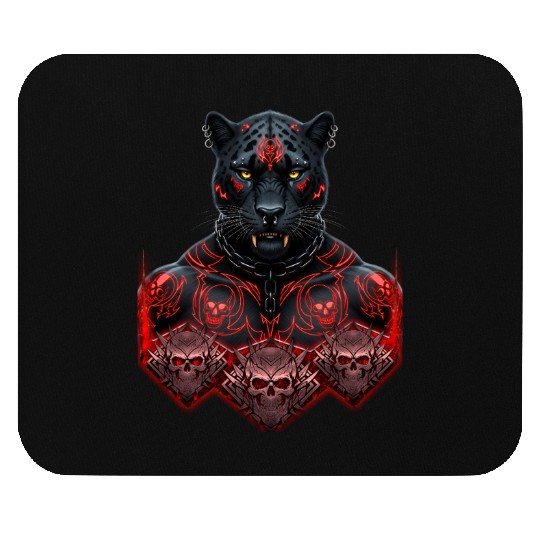 Black Warrior Panther with Gothic Skull Armor Mouse Pads