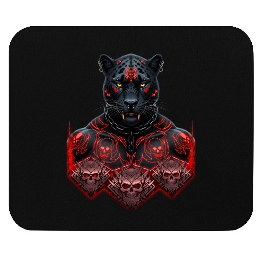 Black Warrior Panther with Gothic Skull Armor Mouse Pads