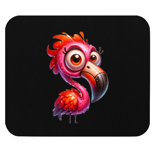 Whimsical Pink Flamingo Cartoon Style Mouse Pads