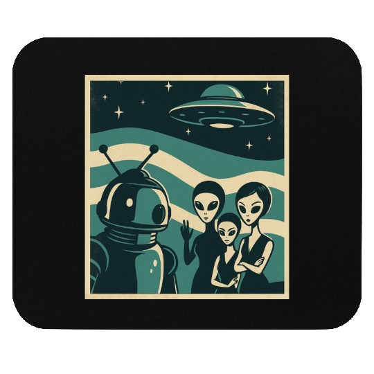 Retro Sci-Fi Alien Encounter Design Mouse Pads